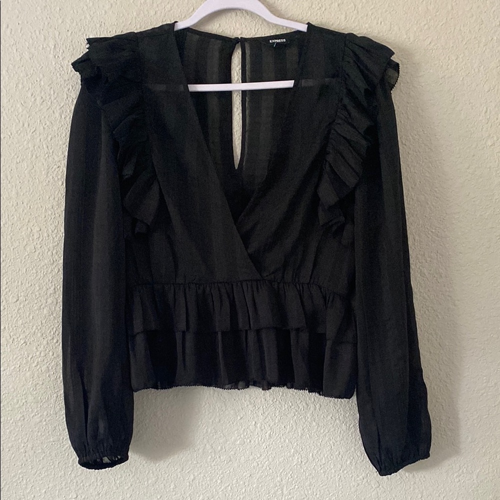 Express Black Puff Sleeve Wrap Blouse